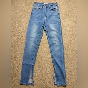 High Waisted Slit Skinny Jeans